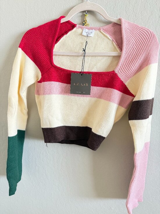 Le Lis Sweaters - NWT Le Lis Color Block Striped Square Neck Cropped Sweater – Size M